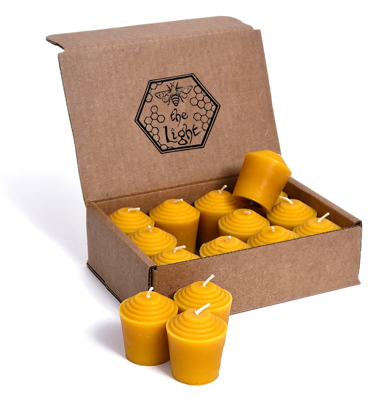 Bee The Light 100% Pure Beeswax Votive Candles - USA-Sourced Handmade Votives for Home, Christmas, and Advent, Smokeless Unscented 12 Candle Set with Natural Honey Aroma, 1.96 x 1.77 Inches, by BeeTheLight - Image 1